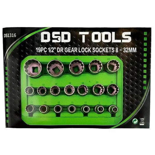 19pc 1/2-inch Dr Gear Lock Sockets
