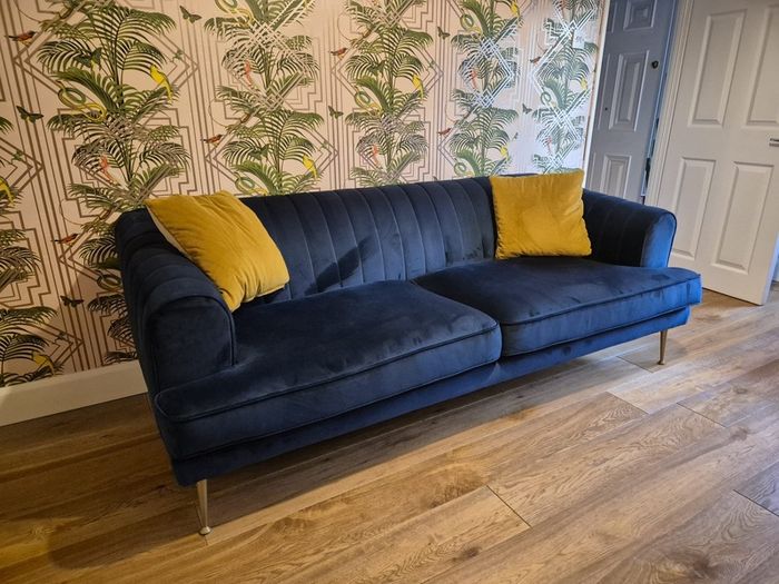 Navy velvet sofa and love arm chair