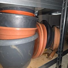 Plastic pots and saucers