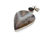 Vintage 925 Sterling Silver Dendritic Agate &amp; Smoky Quartz Pendant