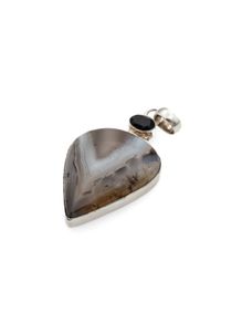 Vintage 925 Sterling Silver Dendritic Agate & Smoky Quartz Pendant