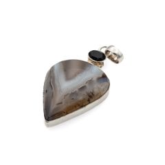 Vintage 925 Sterling Silver Dendritic Agate & Smoky Quartz Pendant