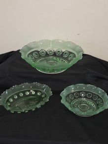 Collection of Art Deco Green Glass Scalloped Edge Bowls