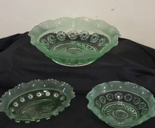Collection of Art Deco Green Glass Scalloped Edge Bowls