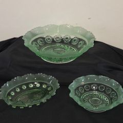 Collection of Art Deco Green Glass Scalloped Edge Bowls