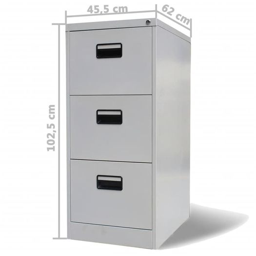 File Cabinet with 3 Drawers Grey 102.5 cm Steel