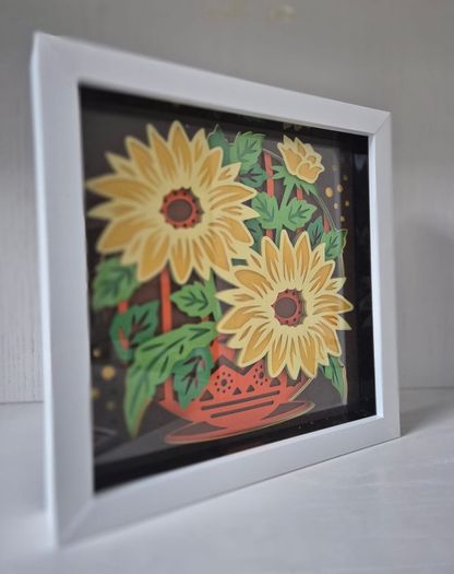 Beautiful sunflowers in vase shadow box frame perfect present