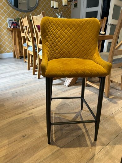 Velvet Barstool Set of 4 (2 Yellow Mustard and 2 grey)