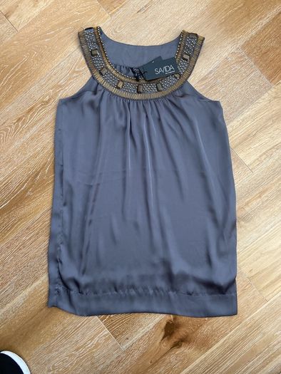 Brand New Savida Grey Bead Satin Dress Size 12