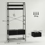 Coat Rack with Shoe Shelf, Industrial-Style Clothes Rack, 2 Fabric Drawers, 8 Hooks, Metal Frame, Black Image 2