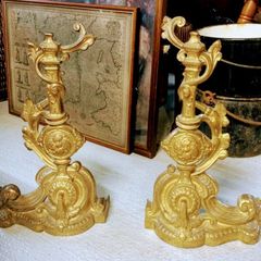 Pair of vintage brass fire dogs