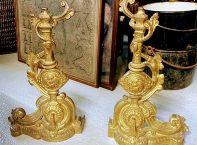 Pair of vintage brass fire dogs