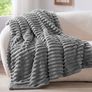 Fluffy Fleece Blanket Cosy Soft Throw, 127x152 cm, Grey  Striped Design, Decorative for Sofa Bed Couch, Warm Gifts for Women and Girls Image 2