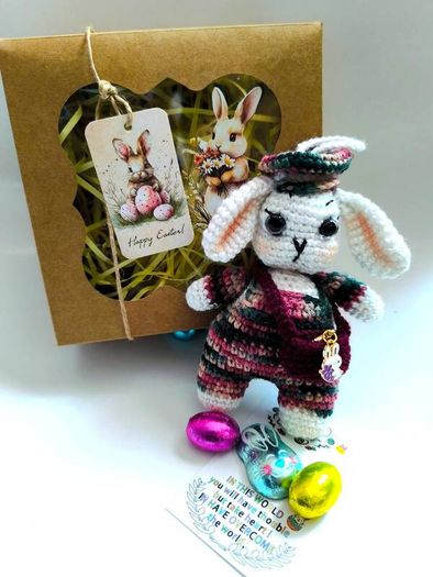 Handmade Easter Bunny in Gift Box,Cute Personalised Bunny, Perfect Gift