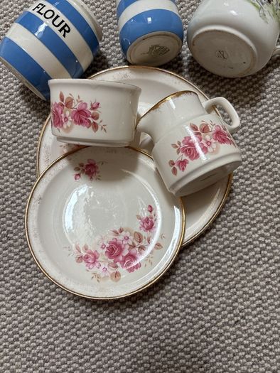 Vintage Carrigaline Pottery - 7 pieces- Blue Striped Jars, The Case Jug and other pieces