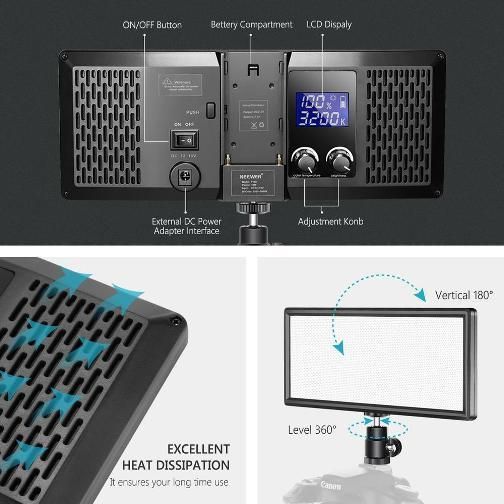 Neewer 144 pcs Dimmable Bi-color LED Video Light Kit with LCD Display
