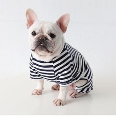 Dog Clothes,Dog Classic Striped Pajamas Soft Cotton Jumpsuit Pug French Bulldog Onesies Costume for Cats Puppy Small Medium Dogs(Black,XS