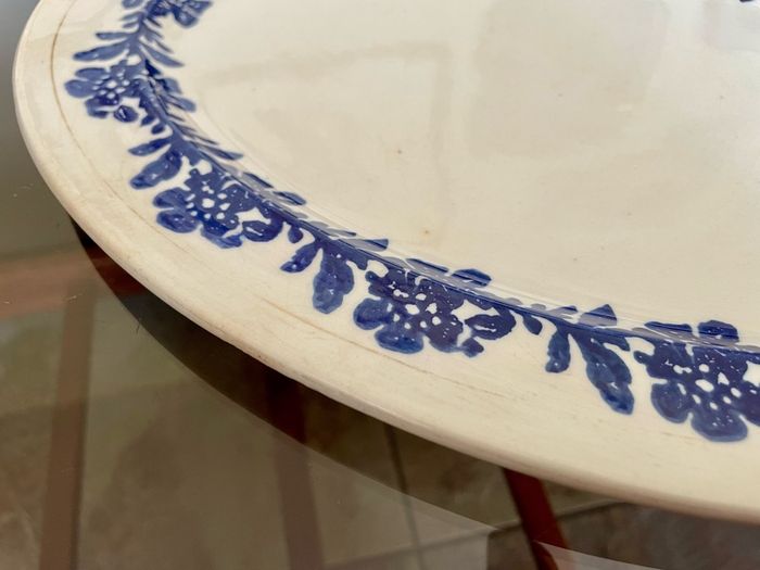 Vernacular Blue and White Spongeware  Floral Platter Unmarked 30 cm