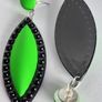 Neon Fluorescent Green & Black Marquis Studded Earrings Image 10