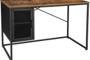 Computer Desk with Mesh Door and Adjustable Shelf Industrial Steel Frame Vintage Brown/Black
