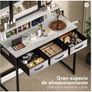 Makeup Vanity Table with Tri-Fold Mirror Stool & Storage Drawers Image 3
