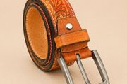 Unisex Genuine Leather Belt Vintage Embossed Design with Antique Buckle Casual &amp; Formal Waist Belt
