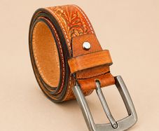 Unisex Genuine Leather Belt Vintage Embossed Design with Antique Buckle Casual & Formal Waist Belt