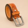 Unisex Genuine Leather Tooled Belt Vintage Floral Western Leather Belt Image 3