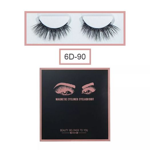 Magnetic Eyelashes with Magnetic Eyeliner and Tweezer - 3 Pair Set - Long Lashes - Size 6D-90