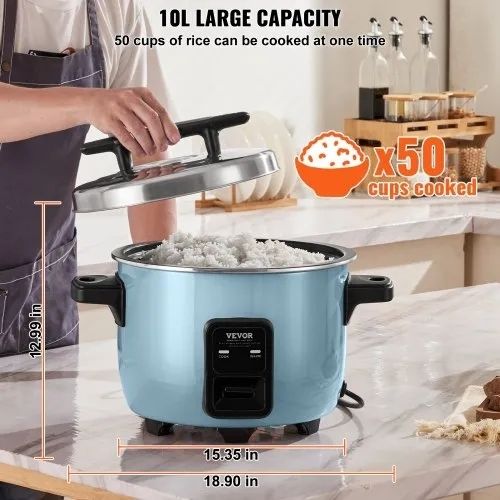 Commercial Rice Cooker, 50-Cup Rice Cooker, 10 Liter Large Rice Cooker and Warmer with Nonstick Inner Pot, Fast Cooking and 24-Hour Keep Warm