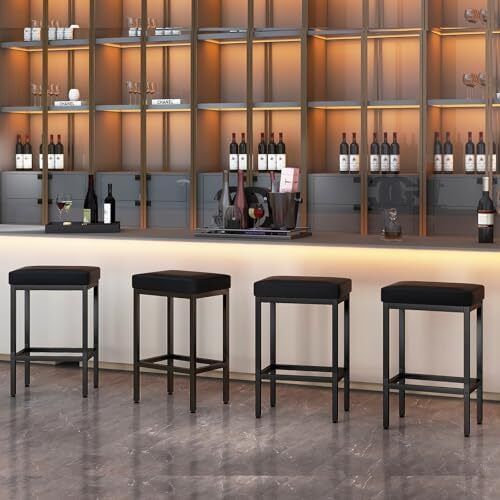 66 cm Bar Stools Set of 4, Black Breakfast Barstools, Kitchen Bar Stool Chairs with Metal Leg for Kitchen Island Counter Breakfast Bars Living Room Party