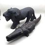 PRICE DROP  ...  Vintage Hand Carved Decorative Black Lion and Crocodile Image 4