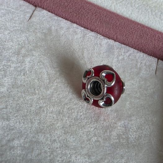 Pandora frosted red murano glass/hearts charm,very good condition hallmarked
