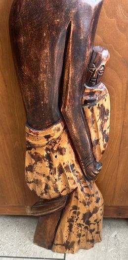 Large African Mother and Child Hand Carved Wood Relief Wall Art 78cm