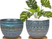 14CM Retro Geometry Planter Ceramic Flower Pot Succulent Plant Pot Indoor and Outdoor Set of 2 Bronze