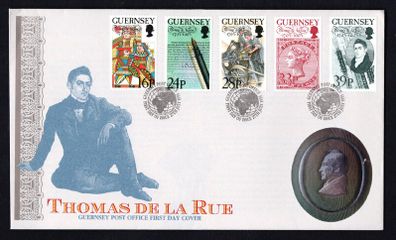 1993 Guernsey Birth Centenary of Thomas de la Rue (Printer) Commemorative Stamps First Day Cover (FDC)
