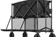 Double Decker Folding Festival Trolley on Wheels, 200KG &amp; 350L Capacity Collapsible Wagon Festival Trolley Cart with 134cm Extended for Camping Sports Shopping Garden and Beach, Black