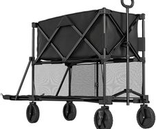 Double Decker Folding Festival Trolley on Wheels, 200KG & 350L Capacity Collapsible Wagon Festival Trolley Cart with 134cm Extended for Camping Sports Shopping Garden and Beach, Black
