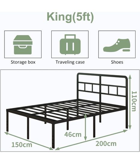 King Size Bed Frame 5ft with Curved Headboard, Heavy Duty