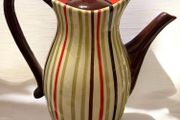 Vintage Striped Ceramic Coffee Pot Mid Century Style