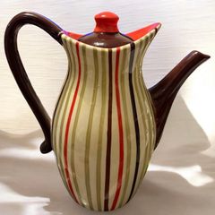 Vintage Striped Ceramic Coffee Pot Mid Century Style
