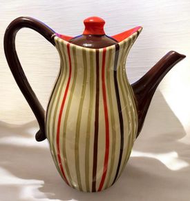 Vintage Striped Ceramic Coffee Pot Mid Century Style