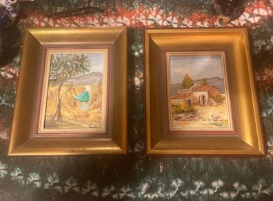 oil paintings framed set of two free postage