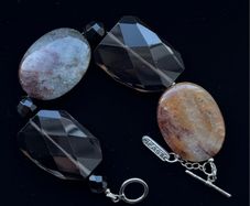 Large Smokey Quartz and Moss Agate Bracelet
