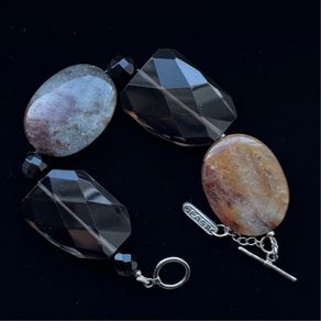 Large Smokey Quartz and Moss Agate Bracelet