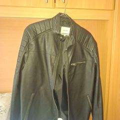 Jack Jones Mens Black Leather Jacket