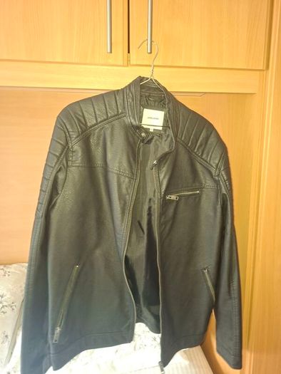 Jack Jones Mens Black Leather Jacket