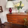 Please Check Photos- Mid Century Oxblood glazed Ginger Jar Table Lamps (2)  with off white pleated empire shade Image 4