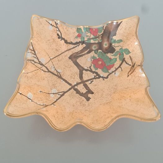Kawamura Japan Reverse Painted   Glass Dish
