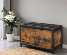 Multifunctional Chest Industrial Style shoe bench, padded shoe organizer with flap, shoe cabinet for 6 pairs of shoes, steel frame, industrial design, vintage